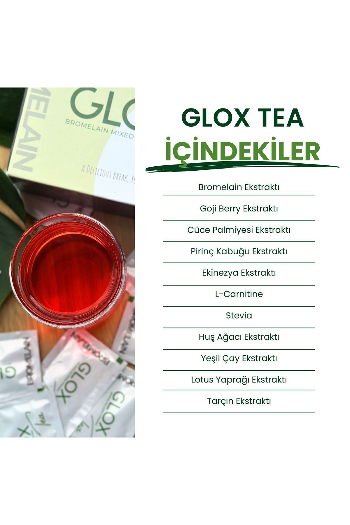 Glox Tea Bromelain Ve Collagen Içeren Karışık Bitki Çayı - (60 GÜNLÜK KULLANIM) 480g - Görsel 3