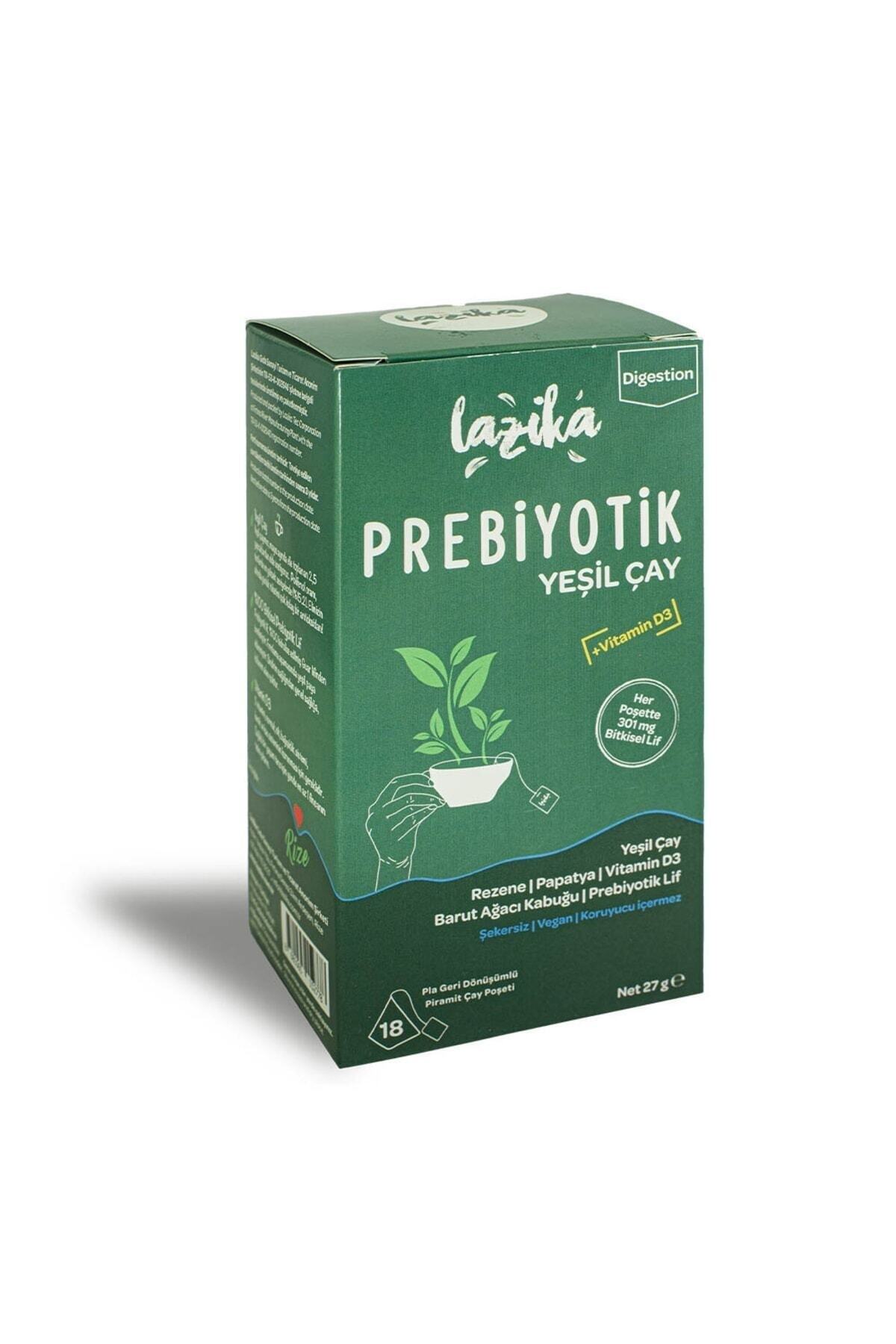 LAZİKA Prebiyotik Yeşil Çay (18'li) - (Sindirim Sağlığını Destekler), Rezene, Papatya, Vitamin D3