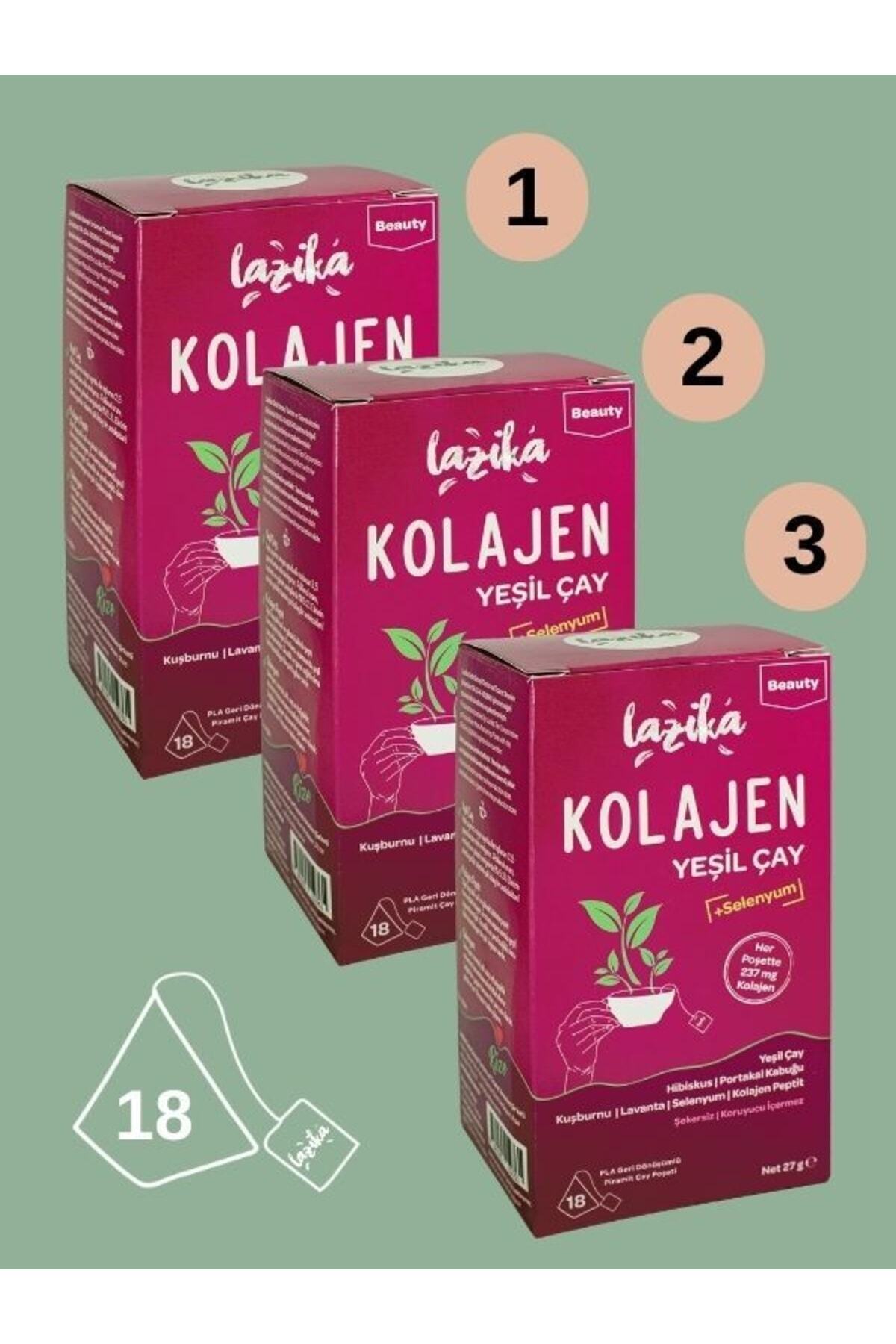 LAZİKA (3'LÜ SET) Avantajlı Kolajenli Yeşil Çay Seti-Cilt ve Eklem Sağlığı,Hibiskus,Kuşburnu,Selenyum...