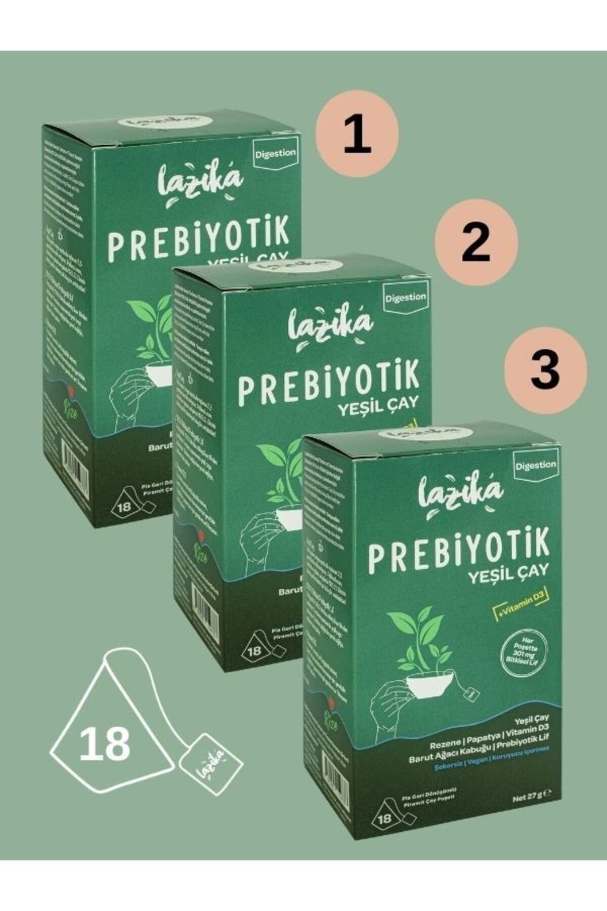 LAZİKA (3'LÜ SET) Avantajlı Prebiyotik Yeşil Çay Seti-(Sindirim Sağlığını Destekler),Rezene,Vitamin D3...