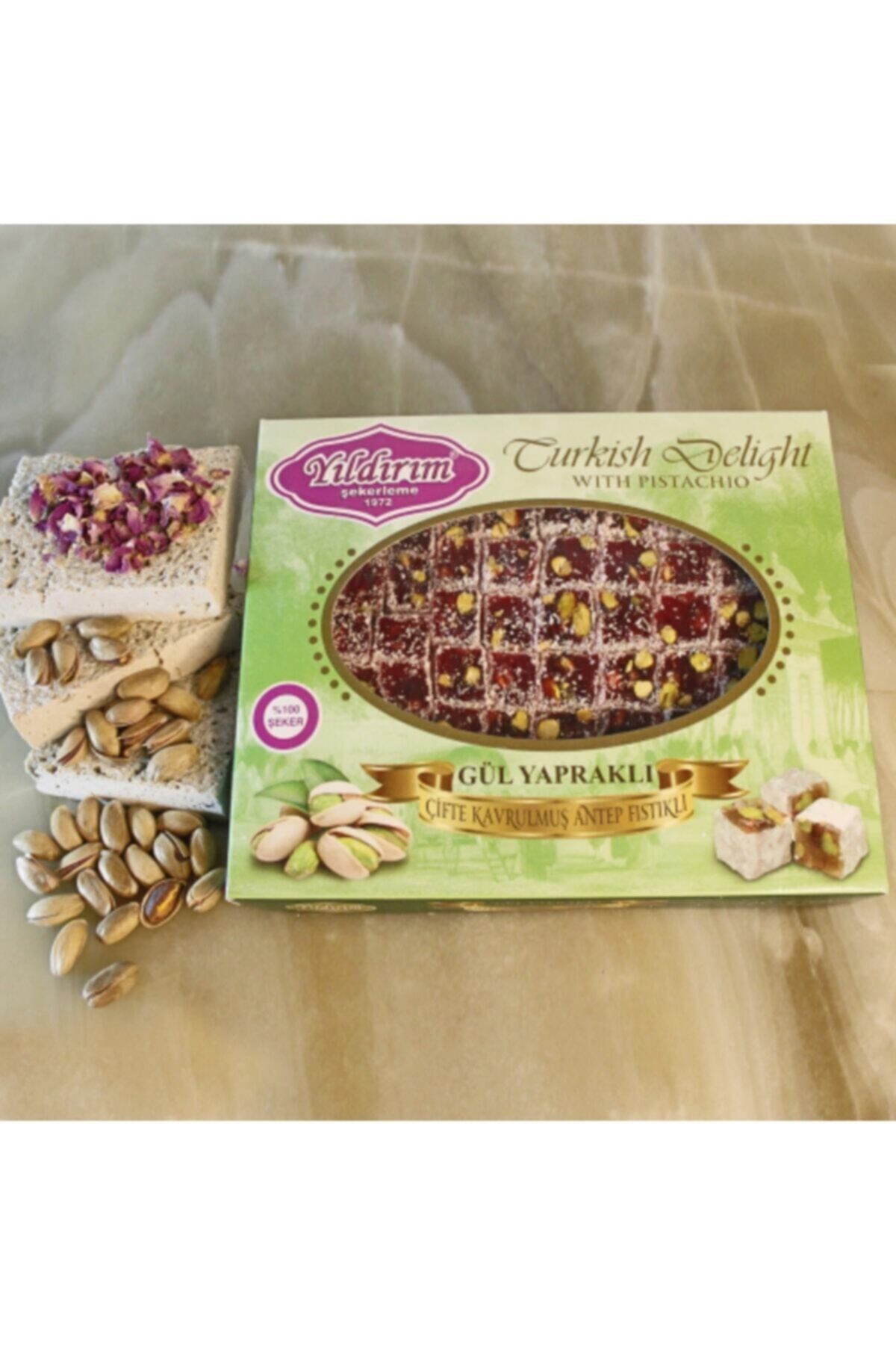 Yıldırım Şekerleme Güllü Antep Fıstıklı Çifte Kavrulmuş Lokum 300g.