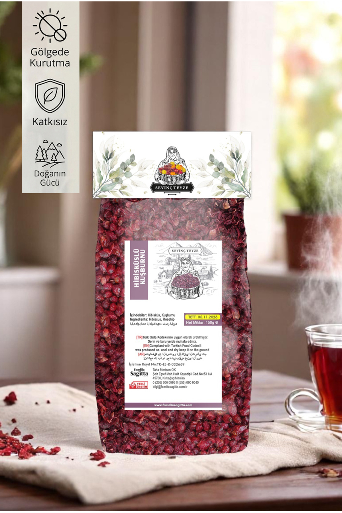Organik Teyze Sevinç Teyze Hibisküs Kuşburnu Karışımı 150 g - Rosehip Hibiscus Tea