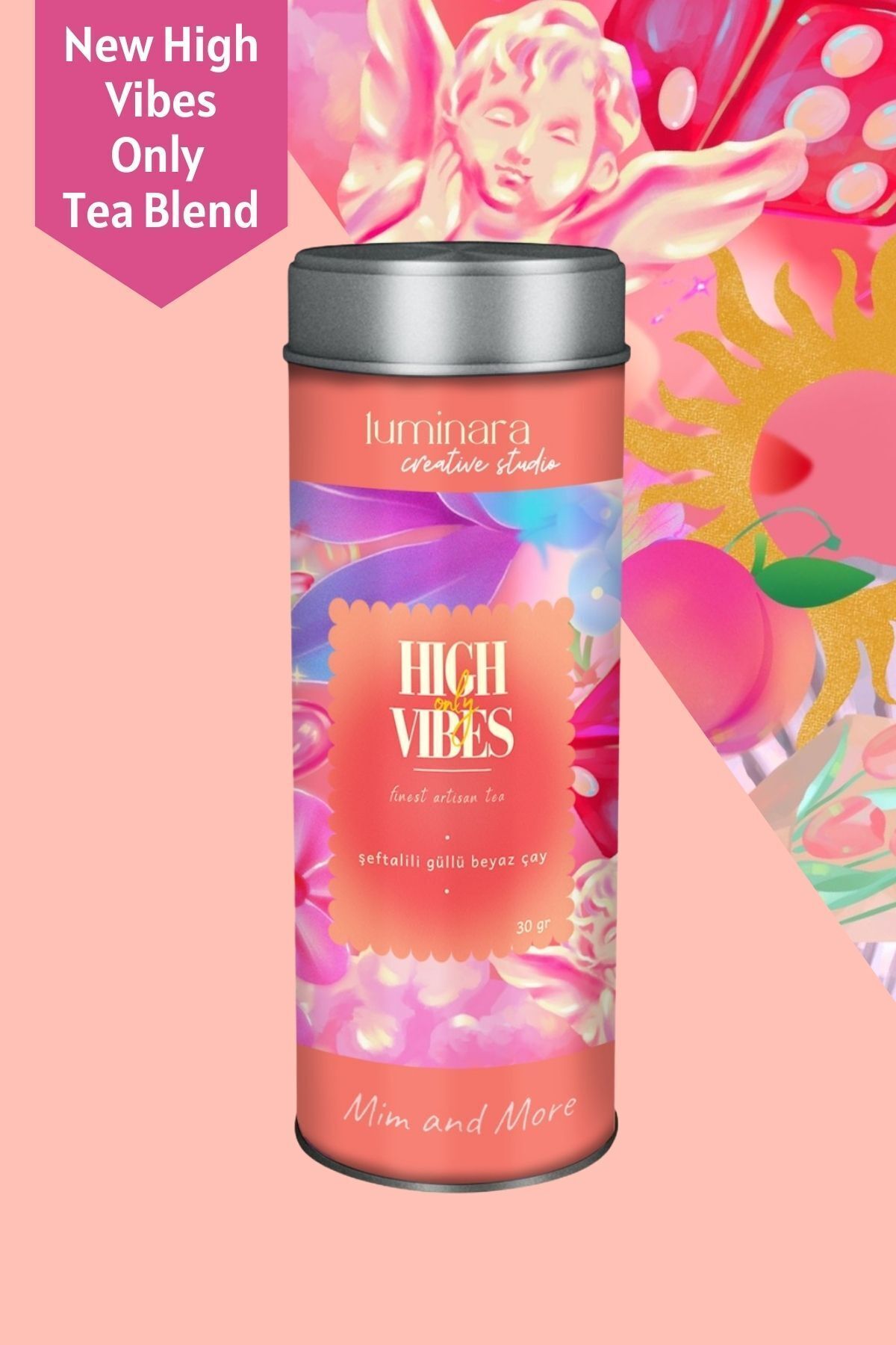 Mim and More High Vibes Only Tea - Güllü & Şeftali Aromalı Beyaz Çay, 30gr