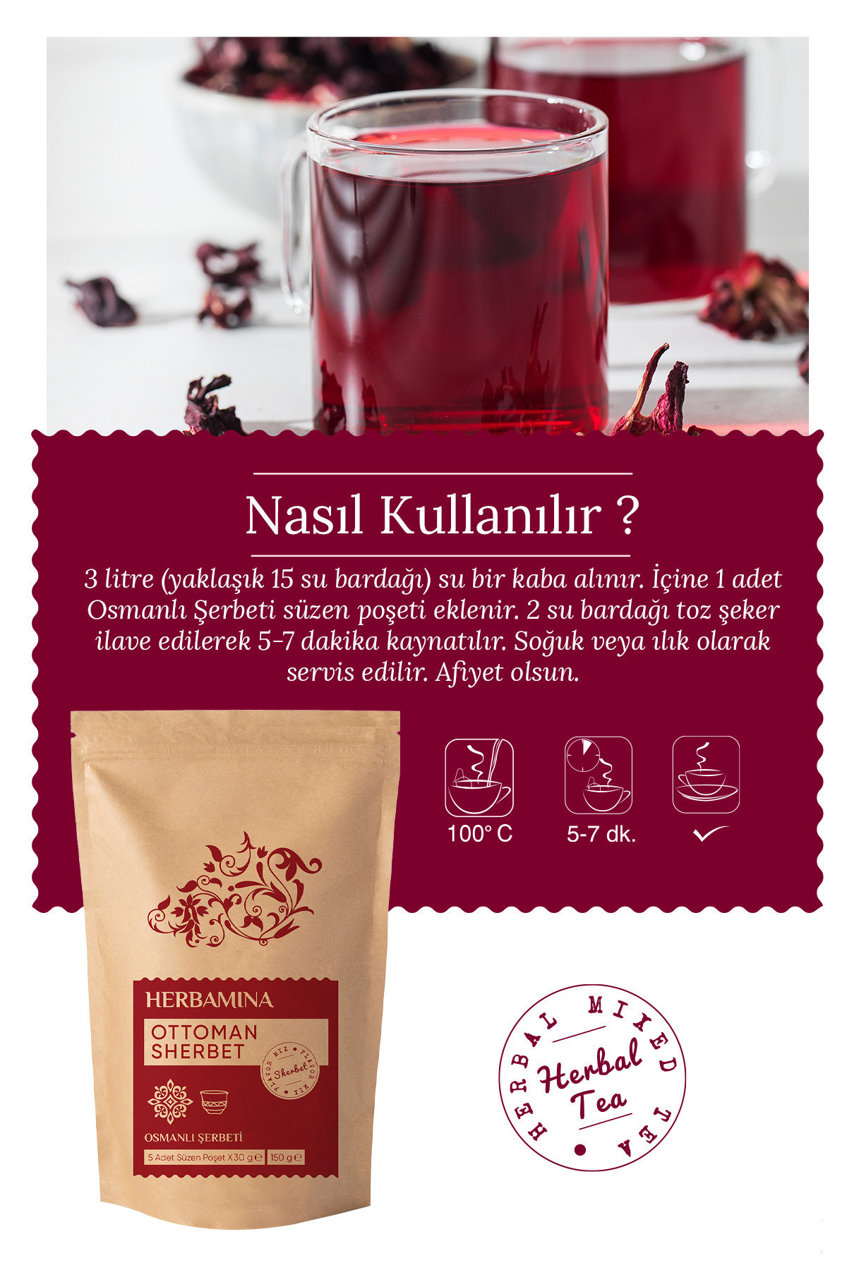 Herbamina Osmanlı Şerbeti 150 gr - Süzen Poşet 30x5 Adet - Görsel 3