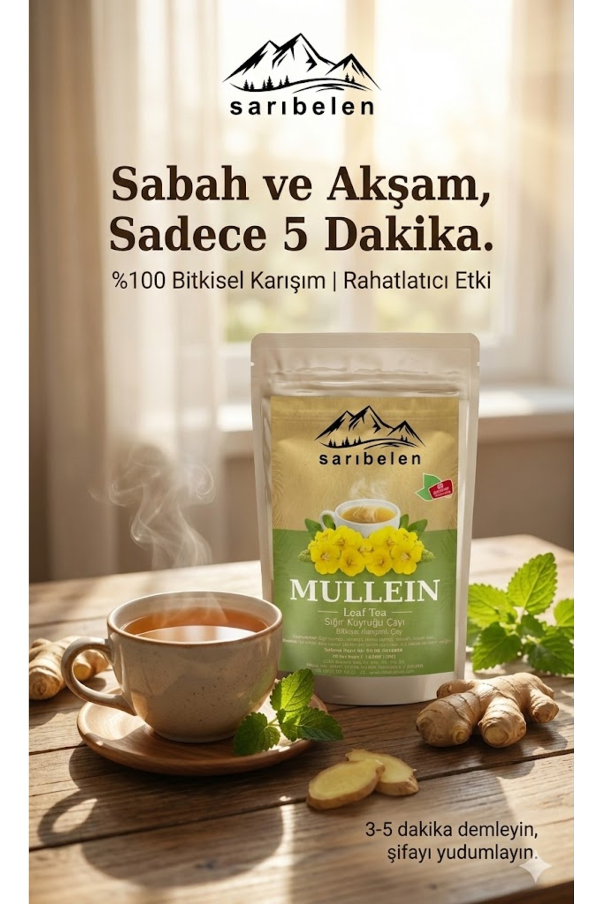 sarıbelen Mullein Tea Sığır Kuyruğu Karışımlı Bitkisel Çay 20 süzen poşet - Görsel 3