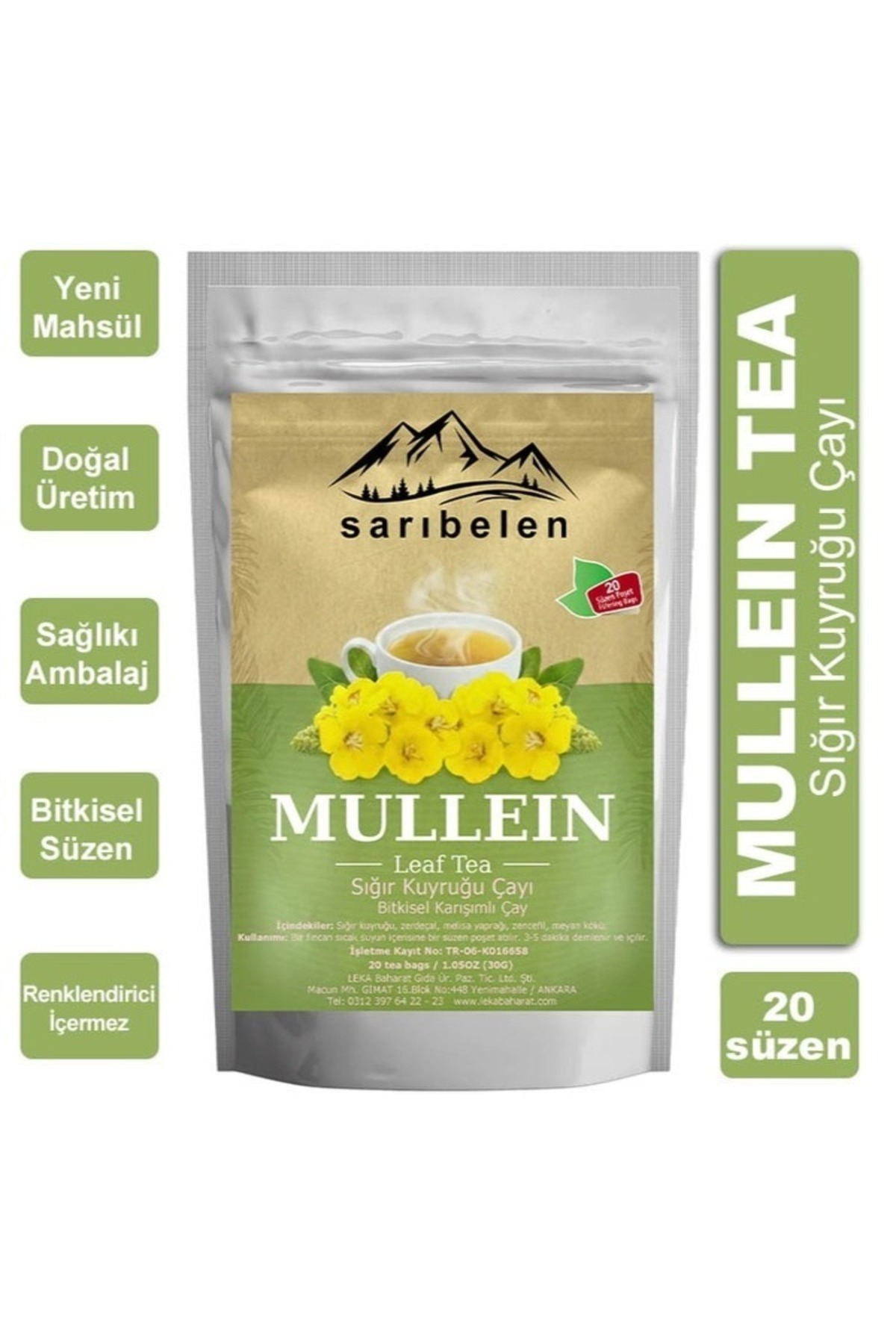 sarıbelen Mullein Tea Sığır Kuyruğu Karışımlı Bitkisel Çay 20 süzen poşet