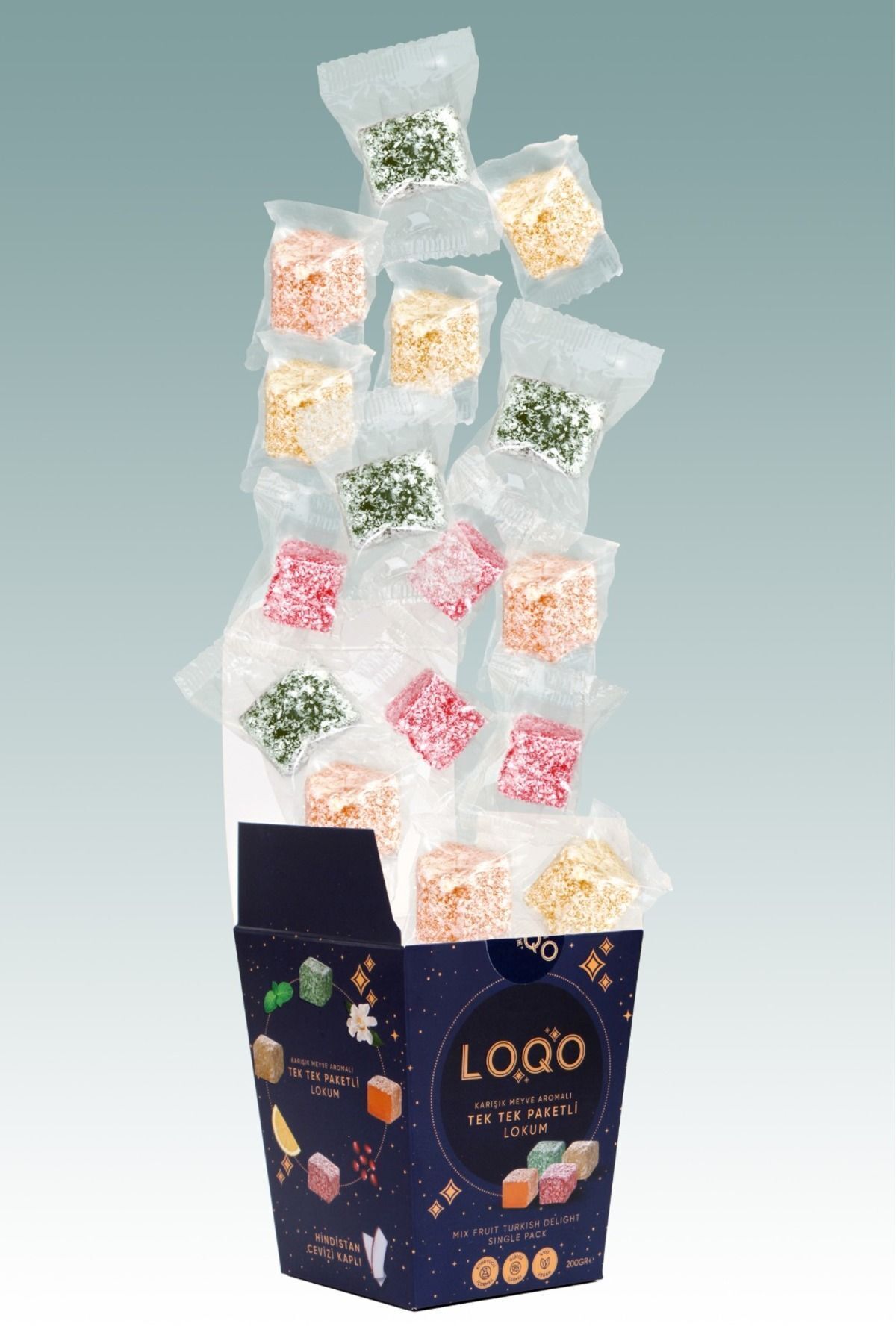LOQO Karışık Meyve Aromalı Lokum 200gr Kutu (TEKLİ PAKET) - Görsel 3