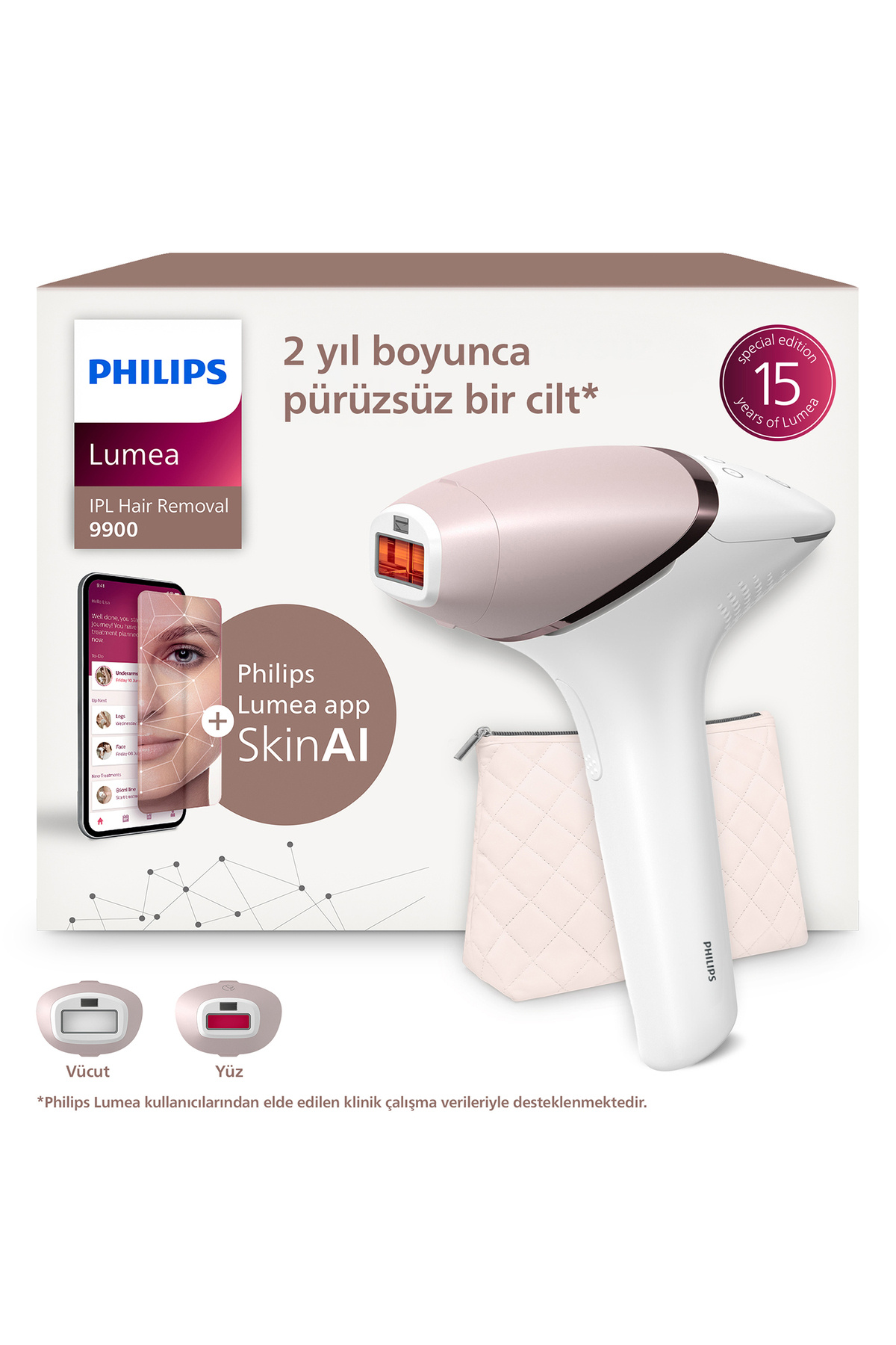 Philips Lumea 9900 Serisi BRI950/02 IPL Tüy Alma, SkinAI Uygulama, Vücut ve Yüz için 2 Başlık, Çanta