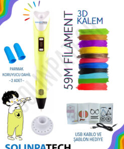 SolinpaTech Sarı 3d Kalem 3d Pen Yazıcı Kalem | Çok Renkli (TOPLAM 59 METRE) Filament Usb Kablo