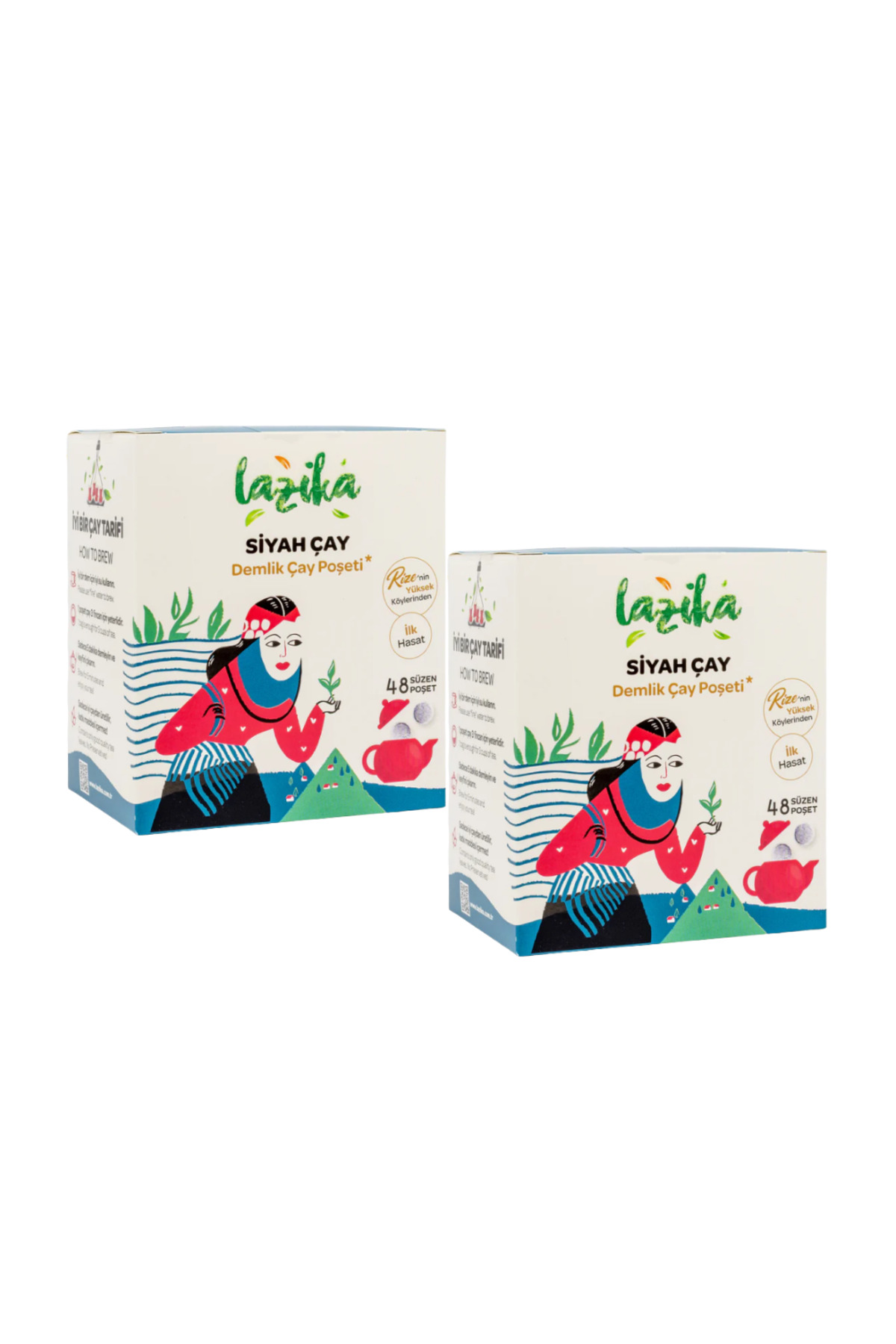 LAZİKA Avantajlı (2'li Set) Ilk Hasat Siyah Çay Demlik Poşet (96 Adet Demlik Poşet- 307,2 g)- Ağartılmamış Poşette, Katkısız, Doğal,Mayıs Çayı