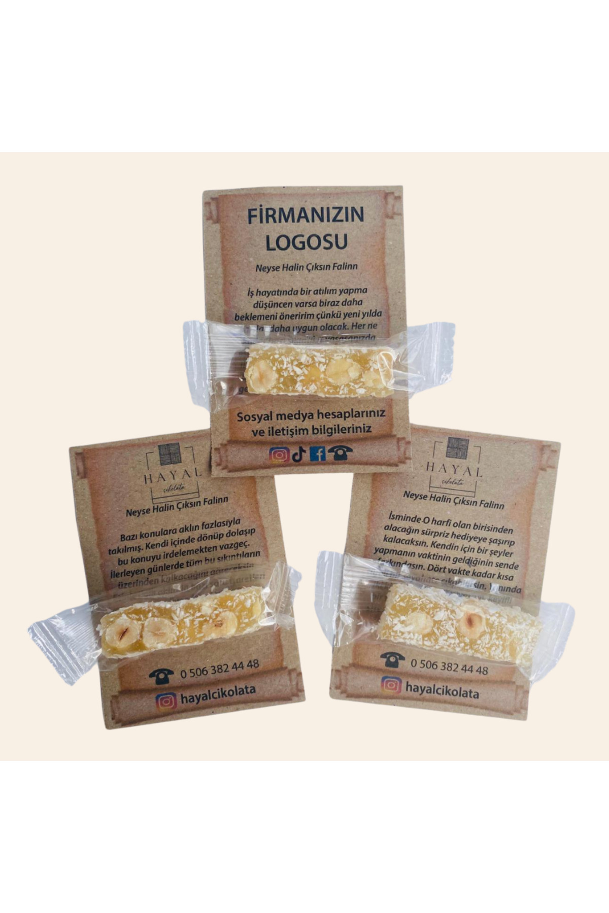 Usaş 100 Adet / 1 Kg Fal Sargılı Duble Fındıklı Lokum | Özel Fal Mesajlı, Hijyenik Paketli Ikramlık Lokum