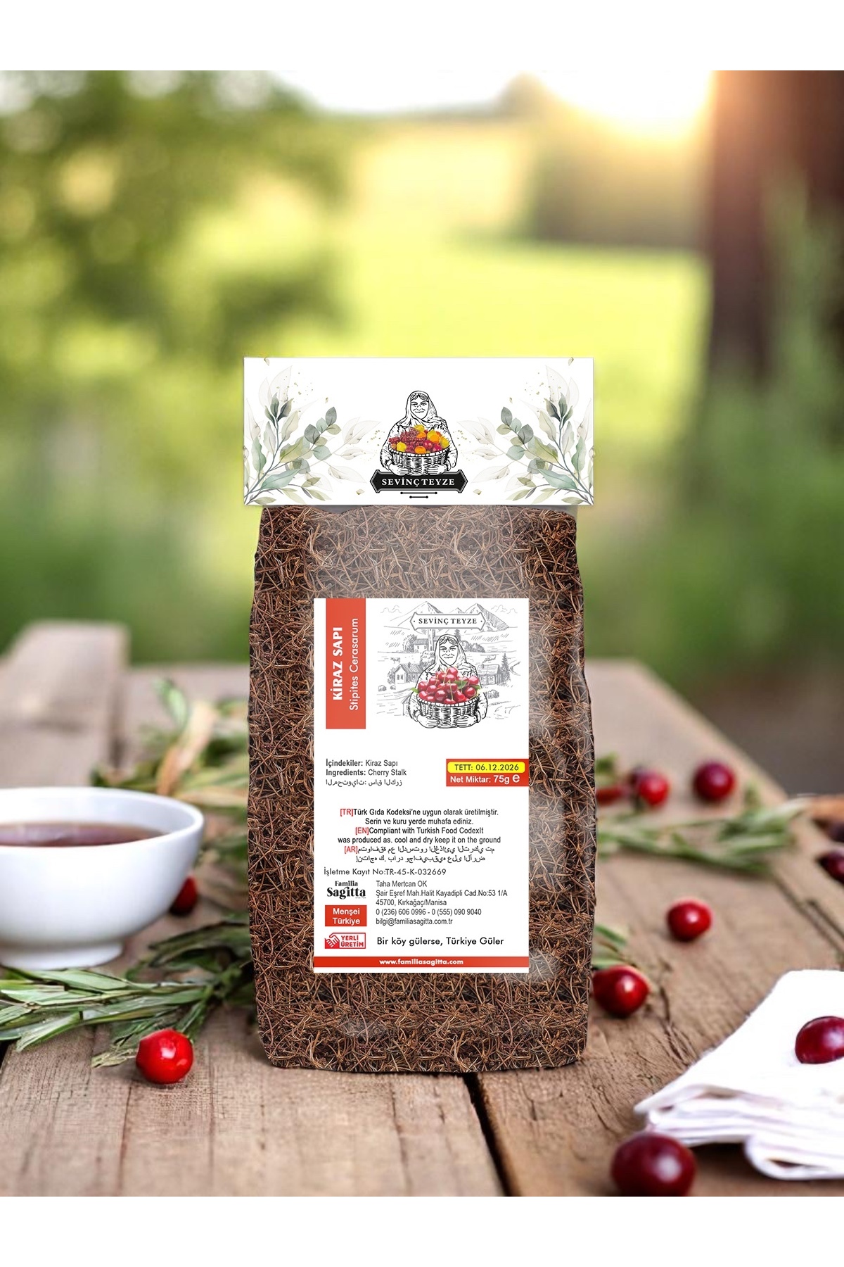 Organik Teyze Sevinç Teyze Kiraz Sapı, Kiraz Sapı Çayı, Cherry Stalk, Cerasus Avium 75g