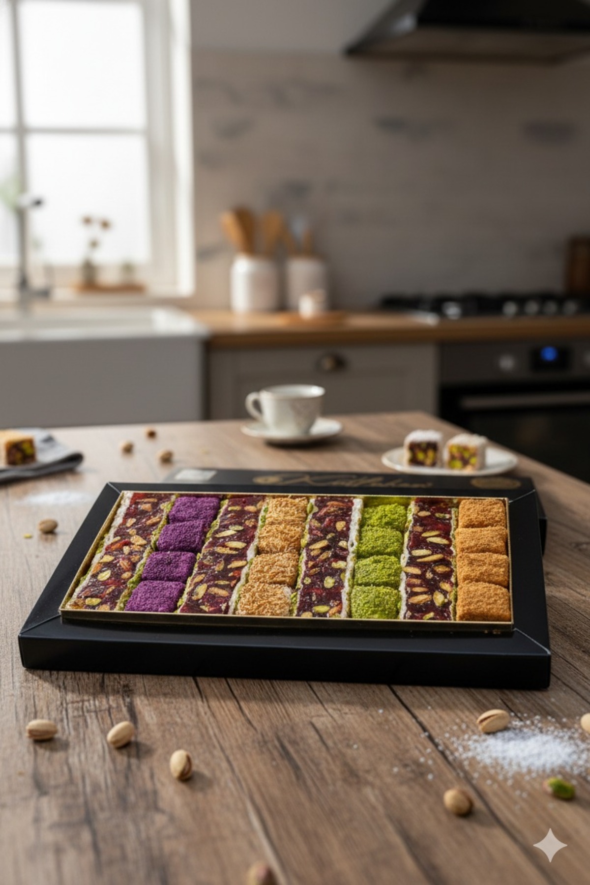 Kutluhan karışık hediyelik kutuda lokum lotuslu,narlı,fıstıklı,kadayıflı,yaban mersinili, 850 gr