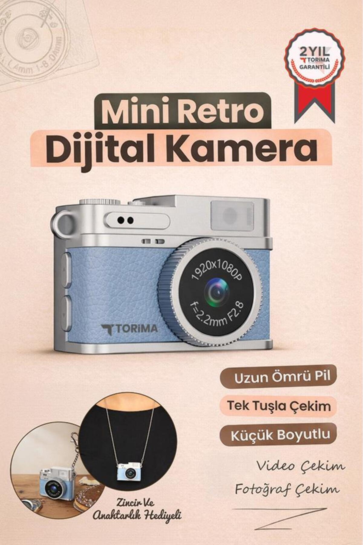 Torima Mini Dijital Kamera Selfie Video Vlog Kamerası Mini Anahtarlık 1080P CMR35 Mavi
