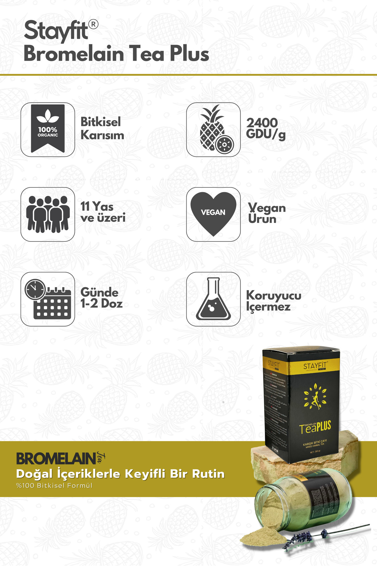 STAYFİT 90 Günlük Bromelain Ekstreli Karışık Bitki Çayı 560 gr - Görsel 3