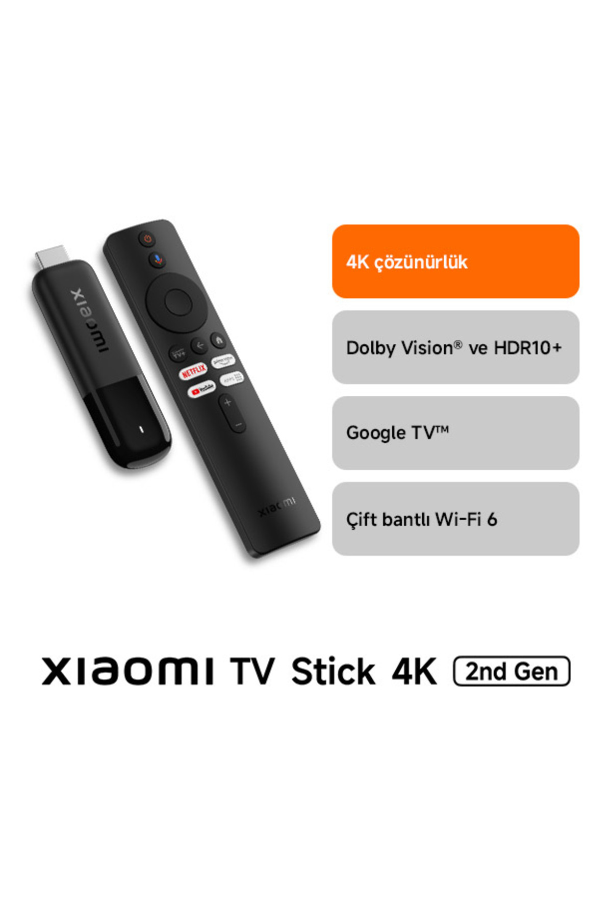 Xiaomi TV Stick 4K 2nd Gen Android Medya Oynatıcı 2. Nesil Dolby Vision & HDR10+ (Xiaomi Türkiye Garantili)