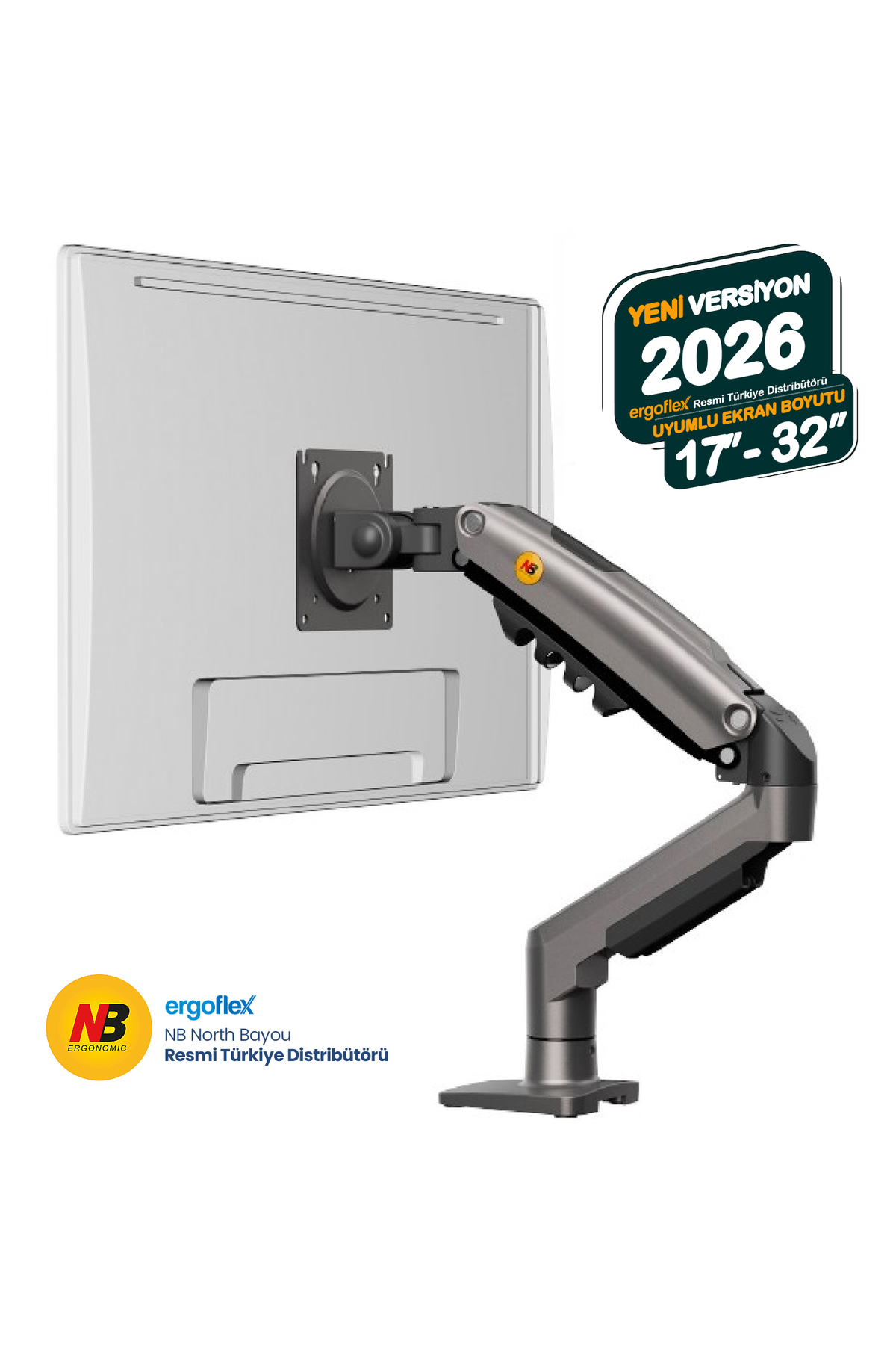 Ergoflex NB F80 Ergonomic Amortisörlü 17-32inch Monitör Kolu 2-9 Kg Monitör Standı 2026 Versiyon