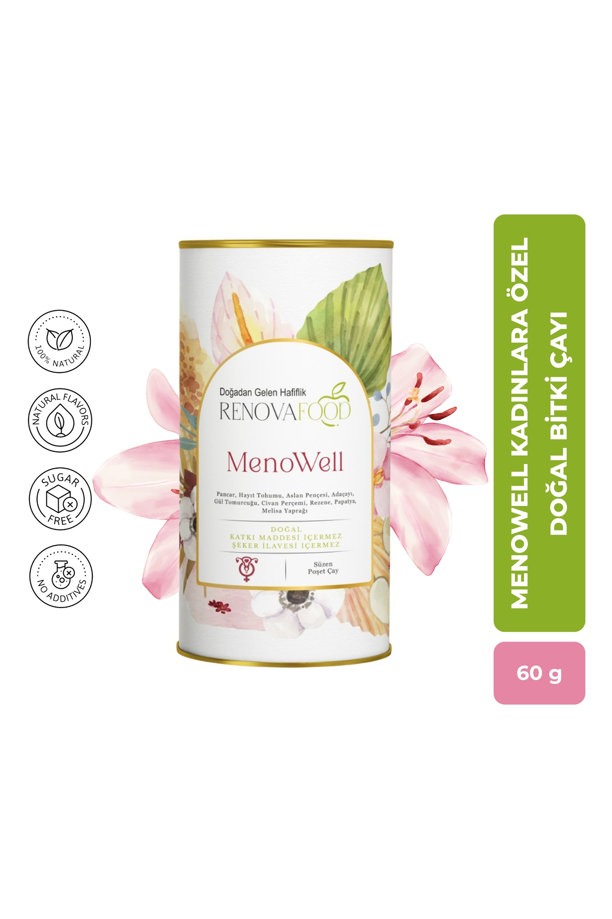 Renovafood Menowell Kadınlara Özel Doğal Bitki Çayı Hayıt Tohumu Civanperçemi Papatya 60g