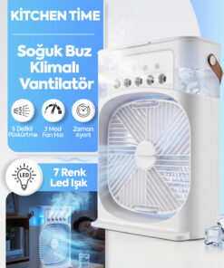 Kitchen Time Yenilenmiş 3'ü 1 Arada Nemlendirici Vantilatör,buzlu Klima ,gece Lambası Ve Soğuk Buz Masa Tipi Fan