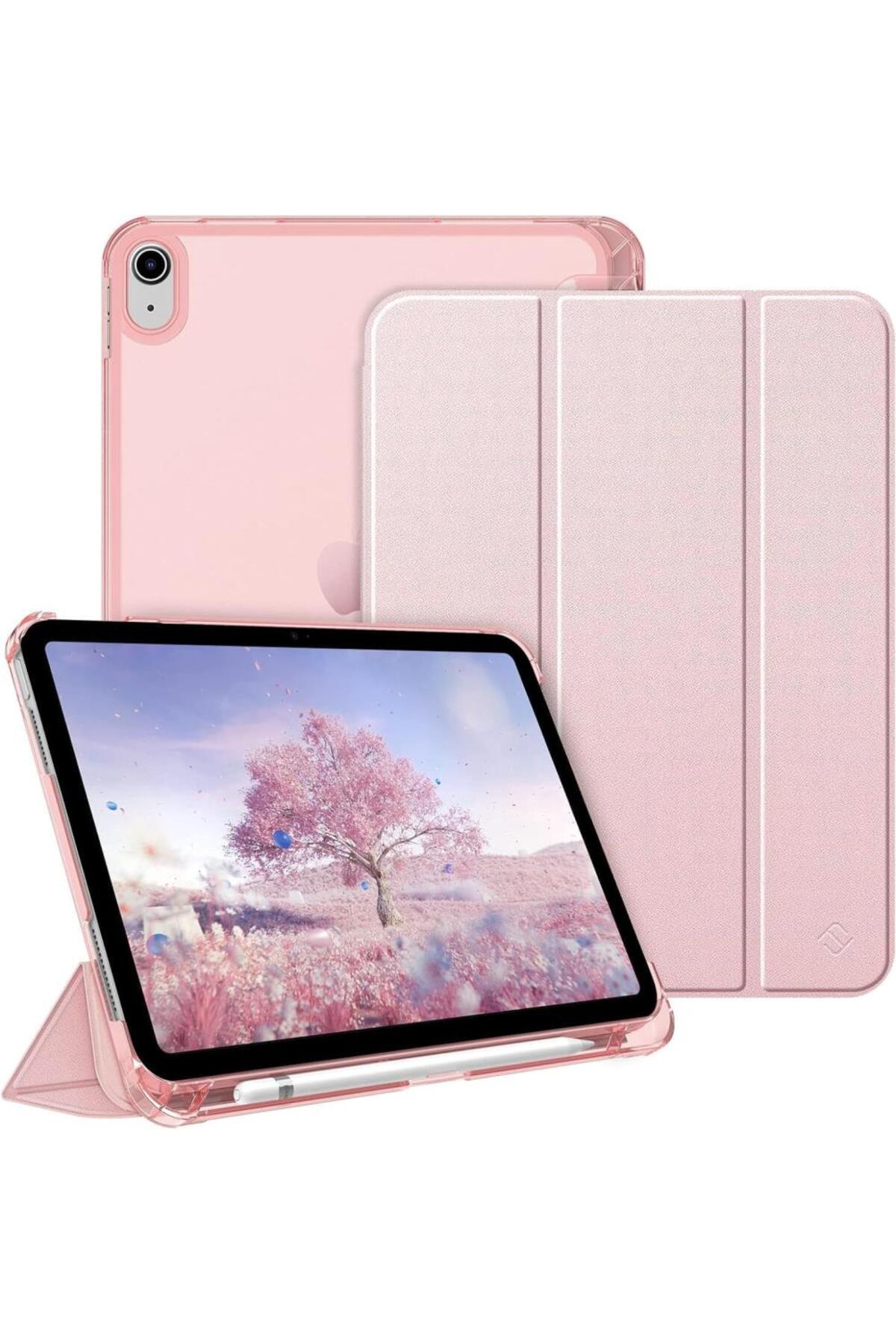 UnDePlus İpad 11.nesil A16 11inç/10.nesil 10.9inç Uyumlu Kılıf Flip Cover Kalem Bölmeli Pc Case Rose Gold