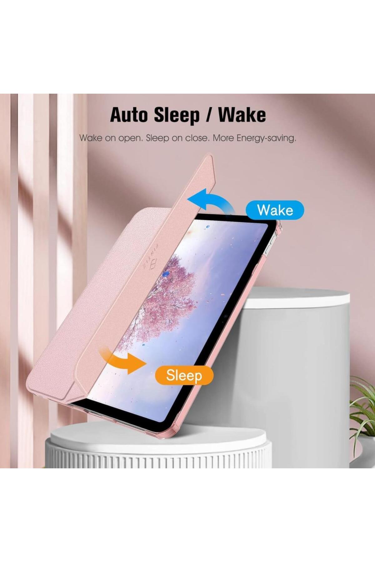 UnDePlus İpad 11.nesil A16 11inç/10.nesil 10.9inç Uyumlu Kılıf Flip Cover Kalem Bölmeli Pc Case Rose Gold - Görsel 3