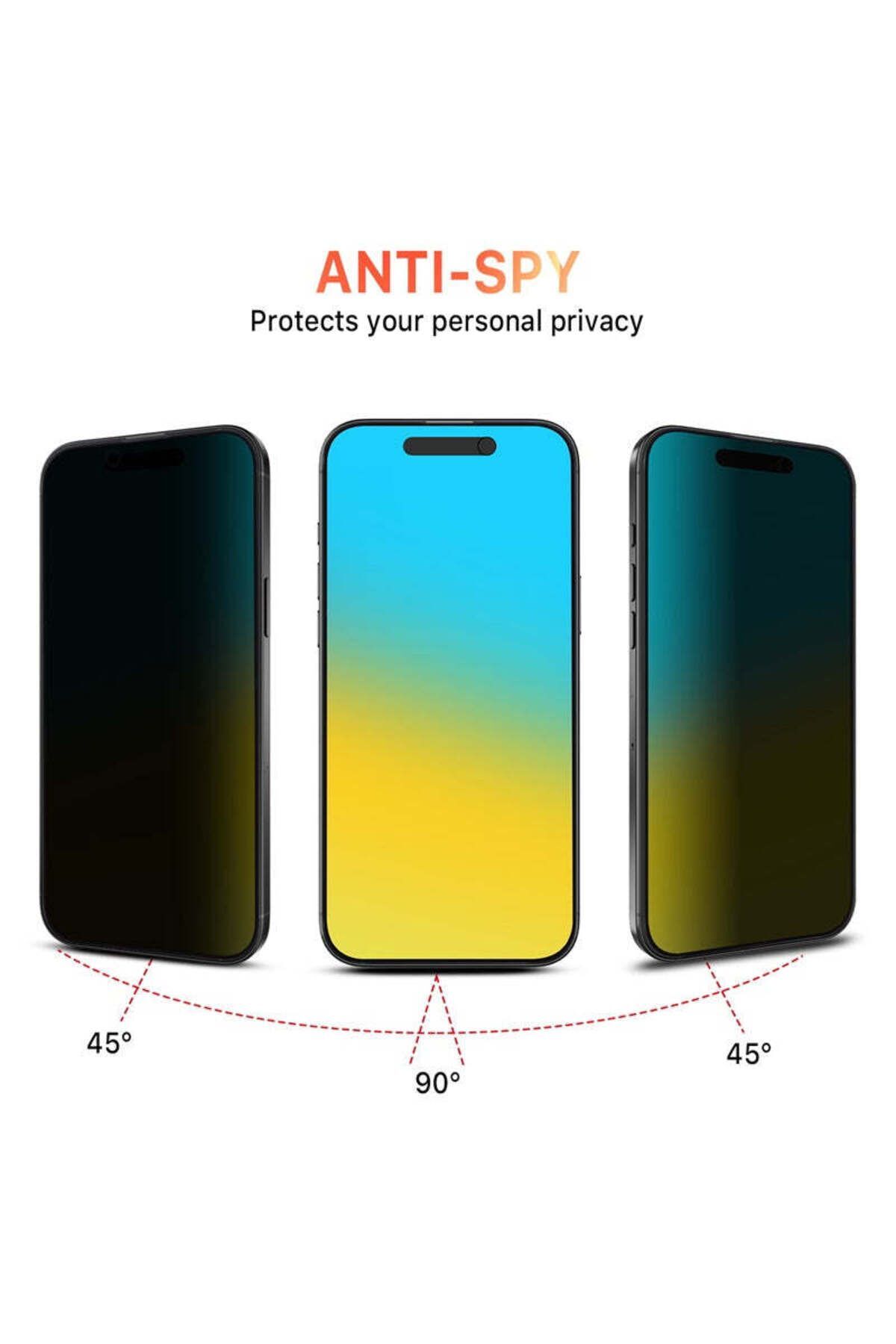 Fibaks iPhone 16/15/14 Pro Gizlilik Hayalet Privacy Ahize Toz Koruma Temperli Kırılmaz Cam Ekran Koruyucu - Görsel 3