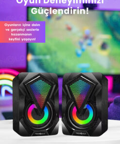 Talon Bilgisayar Hoparlörü Led Işıklı Rgb Laptop Pc Uyumlu 1+1 Speaker - Görsel 3
