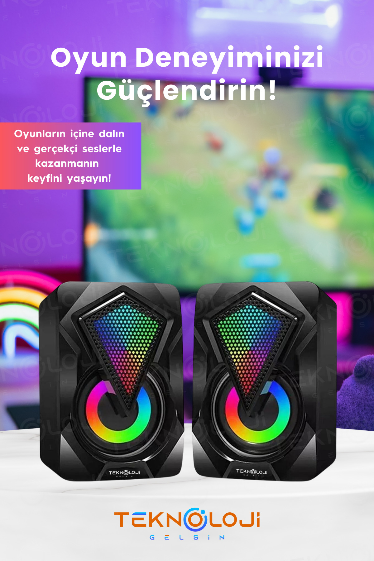 Talon Bilgisayar Hoparlörü Led Işıklı Rgb Laptop Pc Uyumlu 1+1 Speaker - Görsel 3