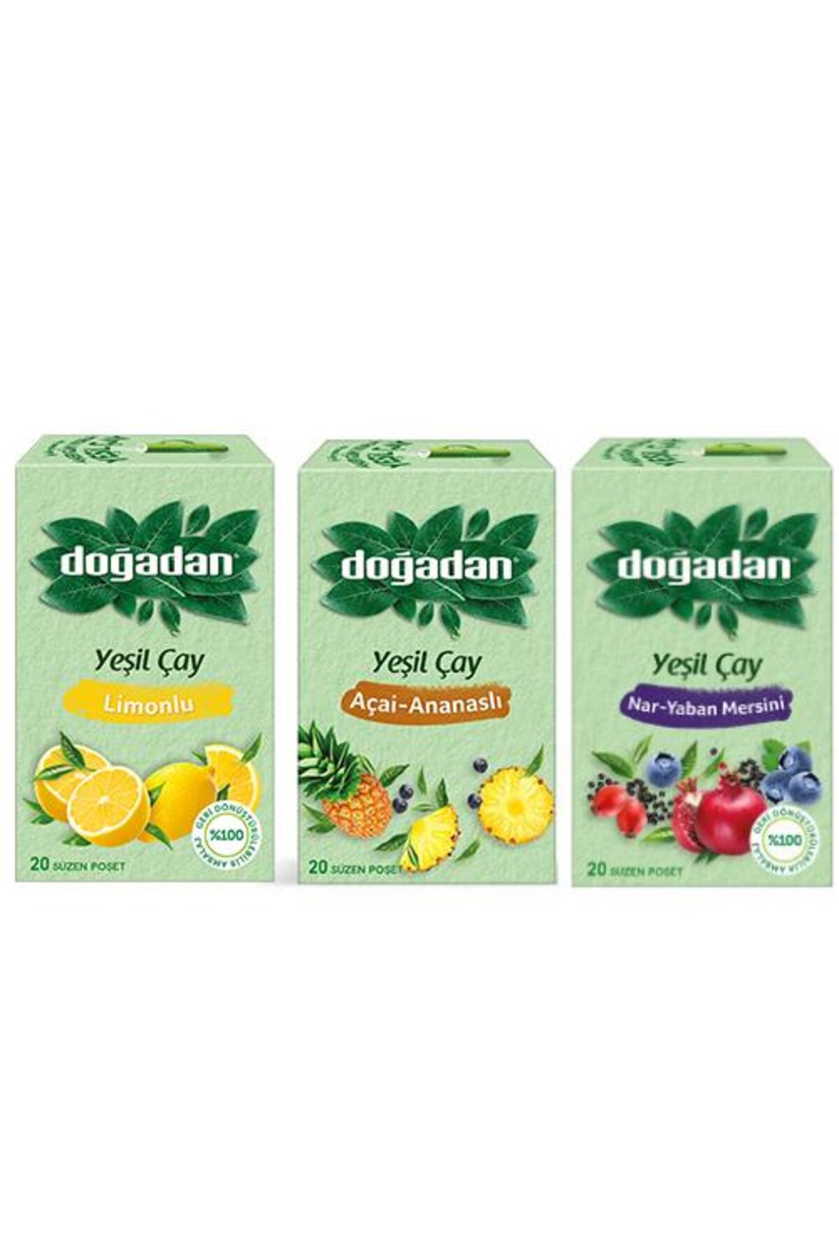 Doğadan Yeşil Çay Deneme Seti, Nar Yaban Mersini, Limonlu Yeşil Çay, Ananaslı Yeşil Çay ( 3 Adet )