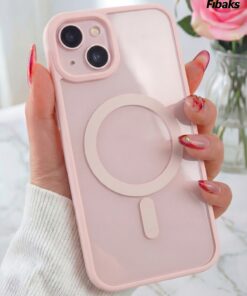 Fibaks iPhone 13/14/15 Kılıf Magsafe Wireless Şarj Özellikli Tam Koruma Renkli Sert Silikon Rose - Görsel 2