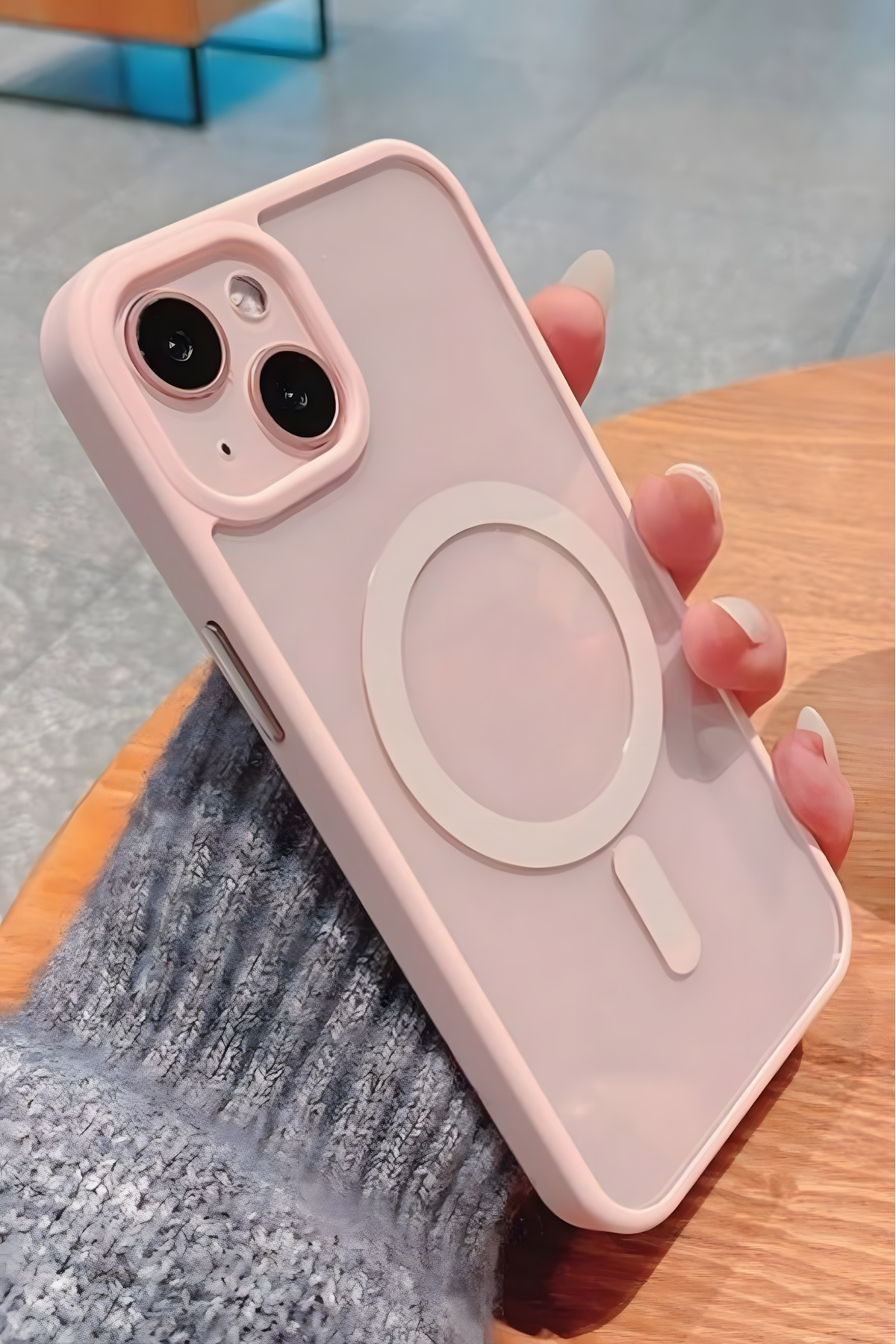 Fibaks iPhone 13/14/15 Kılıf Magsafe Wireless Şarj Özellikli Tam Koruma Renkli Sert Silikon Rose - Görsel 3