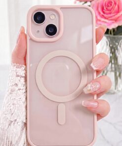 Fibaks iPhone 13/14/15 Kılıf Magsafe Wireless Şarj Özellikli Tam Koruma Renkli Sert Silikon Rose