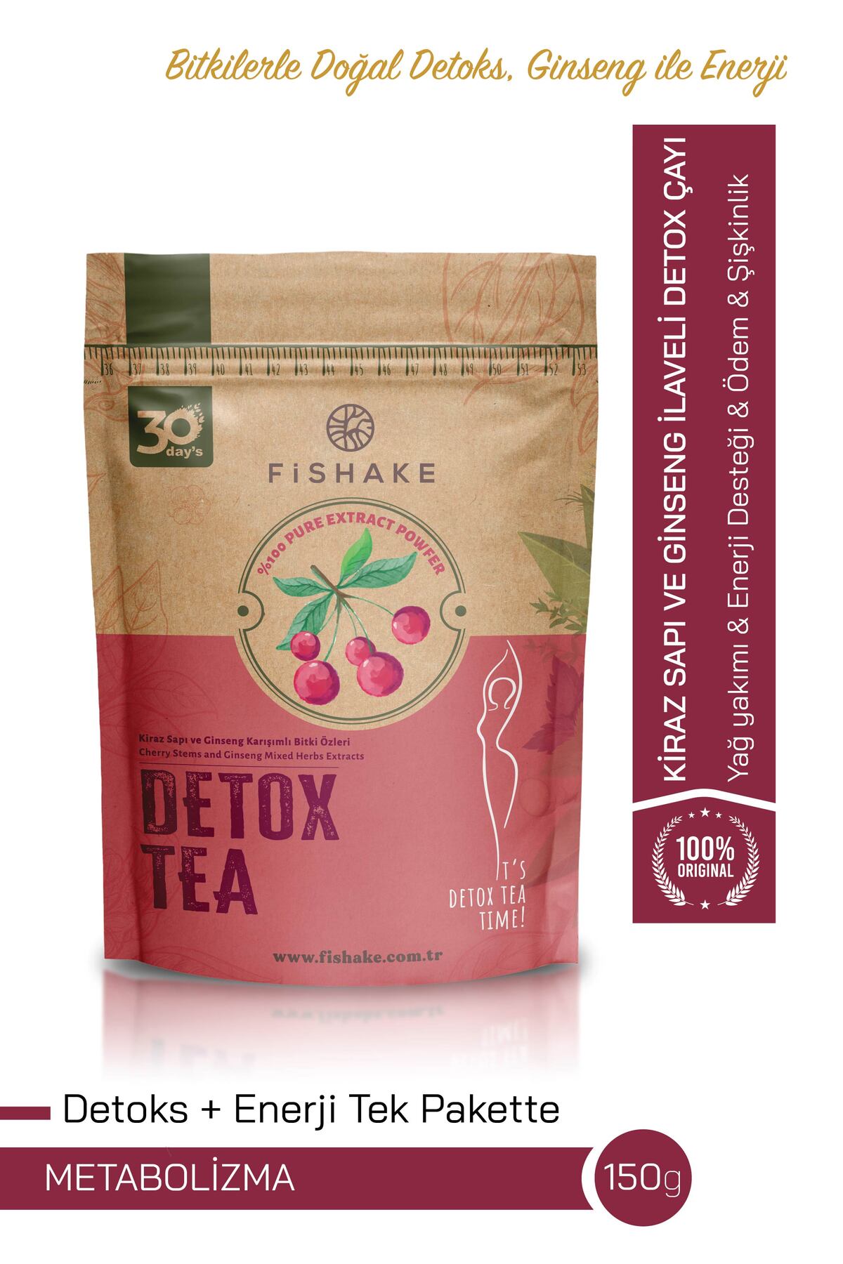 FiShake Kiraz Sapı Ve Gınseng Karışımlı Detox Tea Form Diyet Çay (30 GÜN)