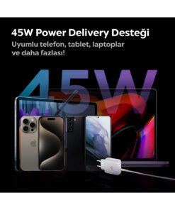 Spigen 45W GaN USB-C Adaptör + USB-C Örgü Şarj Kablo - Super Hızlı Şarj Type-C PE2015 White - ACH02589 - Görsel 3