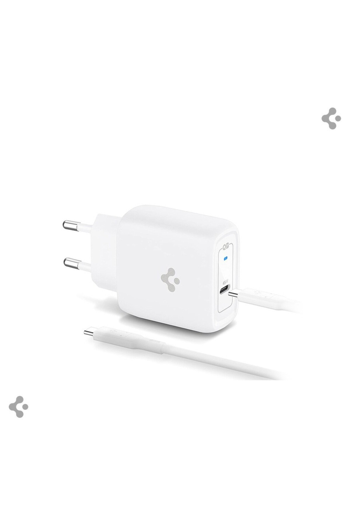 Spigen 45W GaN USB-C Adaptör + USB-C Örgü Şarj Kablo - Super Hızlı Şarj Type-C PE2015 White - ACH02589