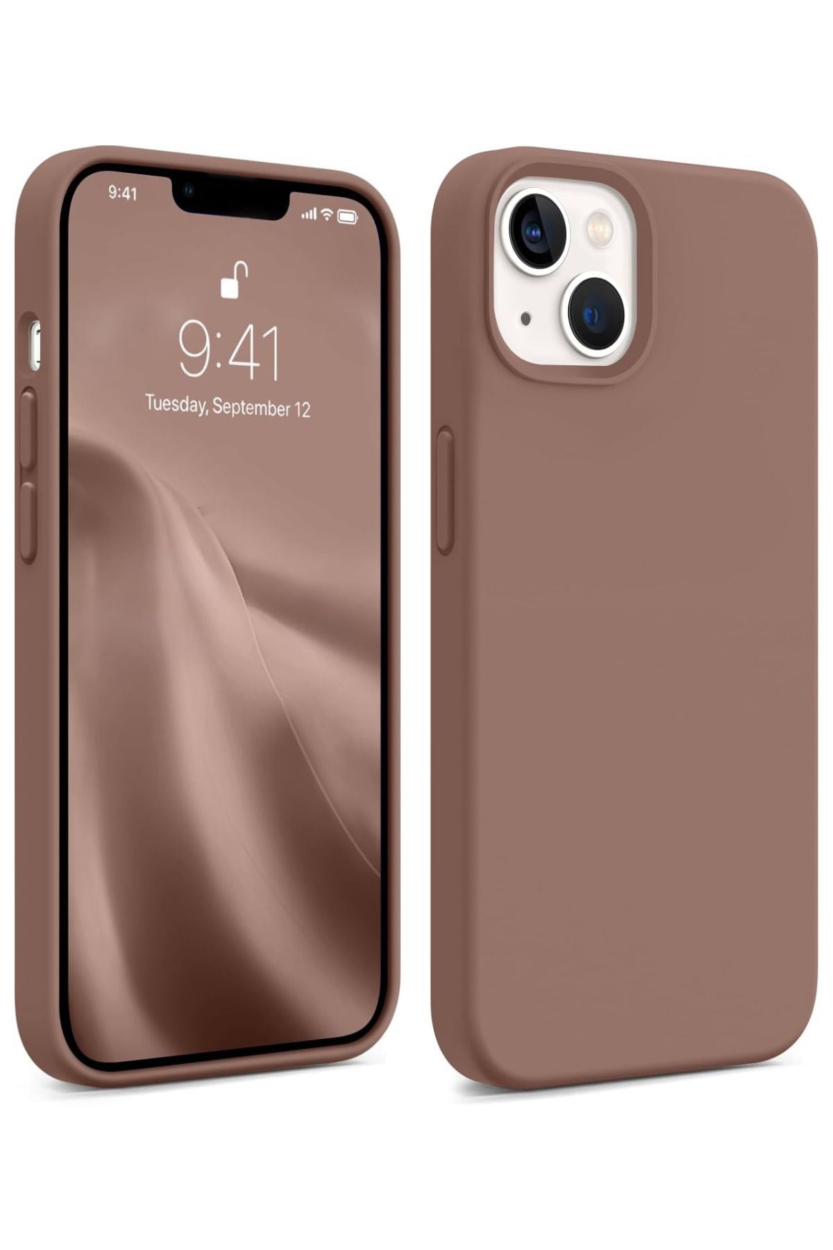 KVK PRİVACY Iphone 13-14-15 Uyumlu Lansman Kılıf Içi Kadifeli Kamera Yükseltili Silikon Kapak Kahve