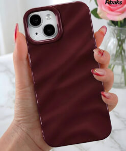 Fibaks iPhone 13/14/15 Kılıf Parlak Kabartmalı Dalga Tasarımlı Desenli Mürdüm Darbe Emici - Görsel 2