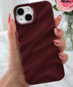 Fibaks iPhone 13/14/15 Kılıf Parlak Kabartmalı Dalga Tasarımlı Desenli Mürdüm Darbe Emici - Görsel 3