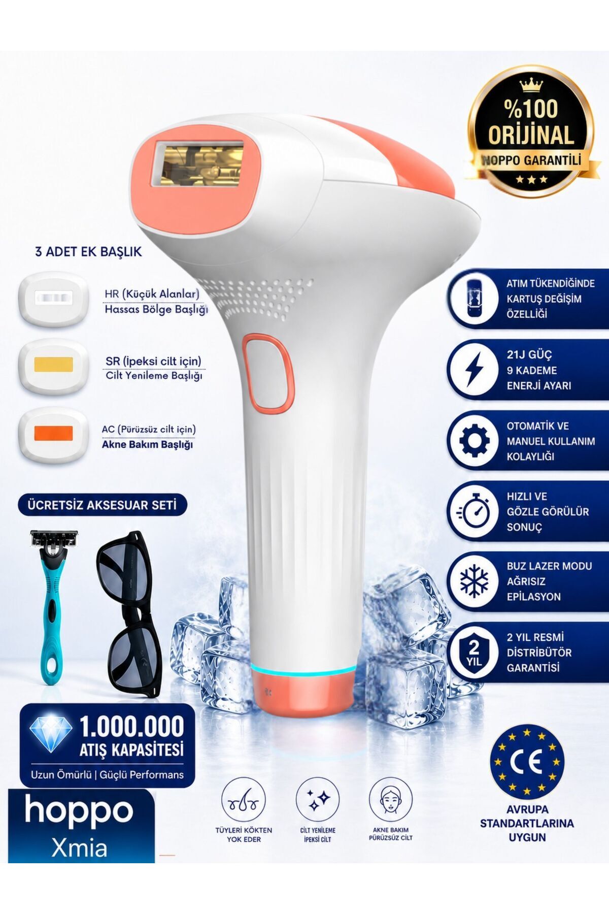 hoppo Xmia Ipl Lazer Epilasyon Cihazı 999.999 Atım 9 Kademe Ultra Güçlü