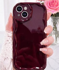 Fibaks iPhone 13/14 Kılıf Kamera Korumalı Dalga Kenarlı Darbe Emici Bordo Silikon Kapak