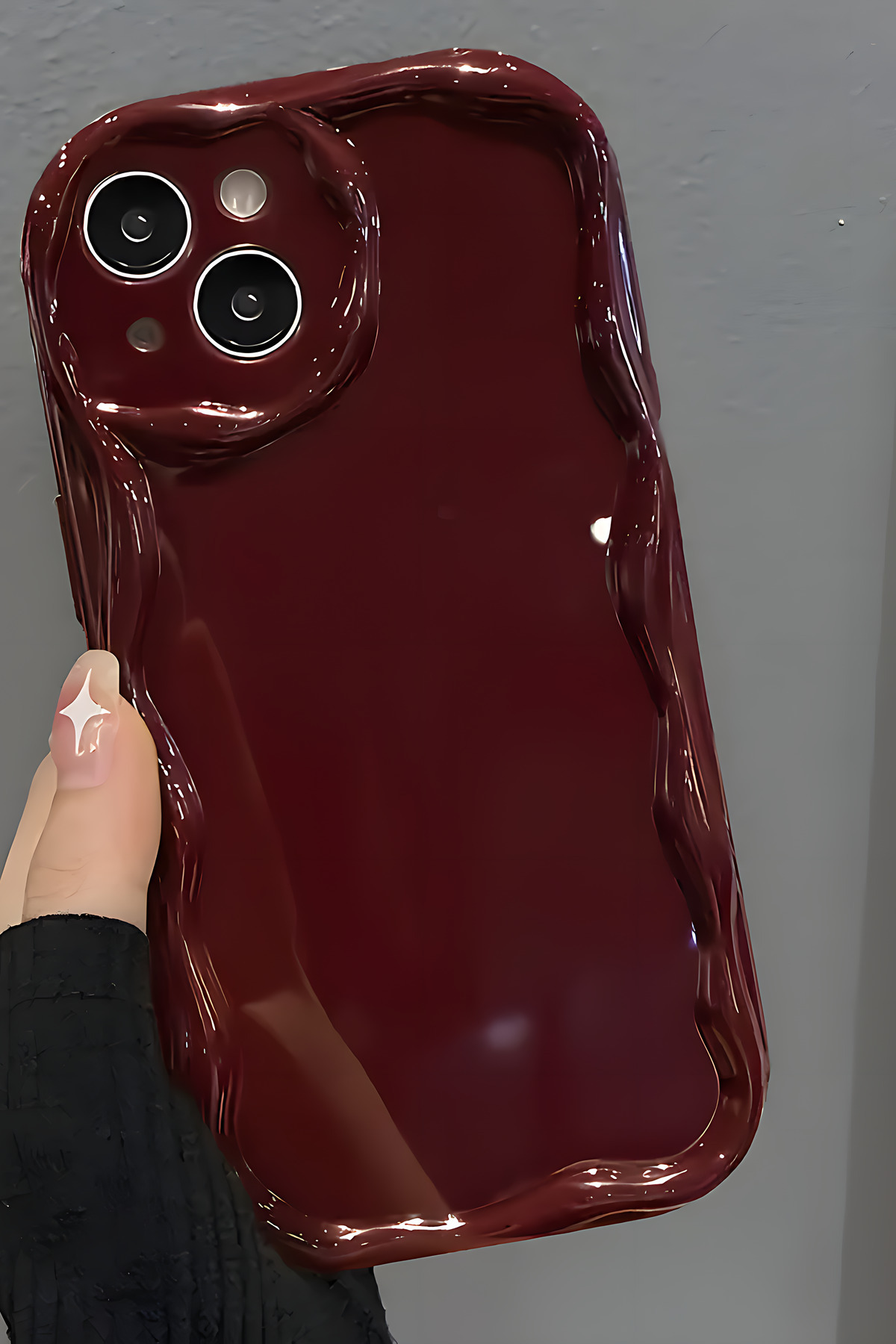 Fibaks iPhone 13/14 Kılıf Kamera Korumalı Dalga Kenarlı Darbe Emici Bordo Silikon Kapak - Görsel 3