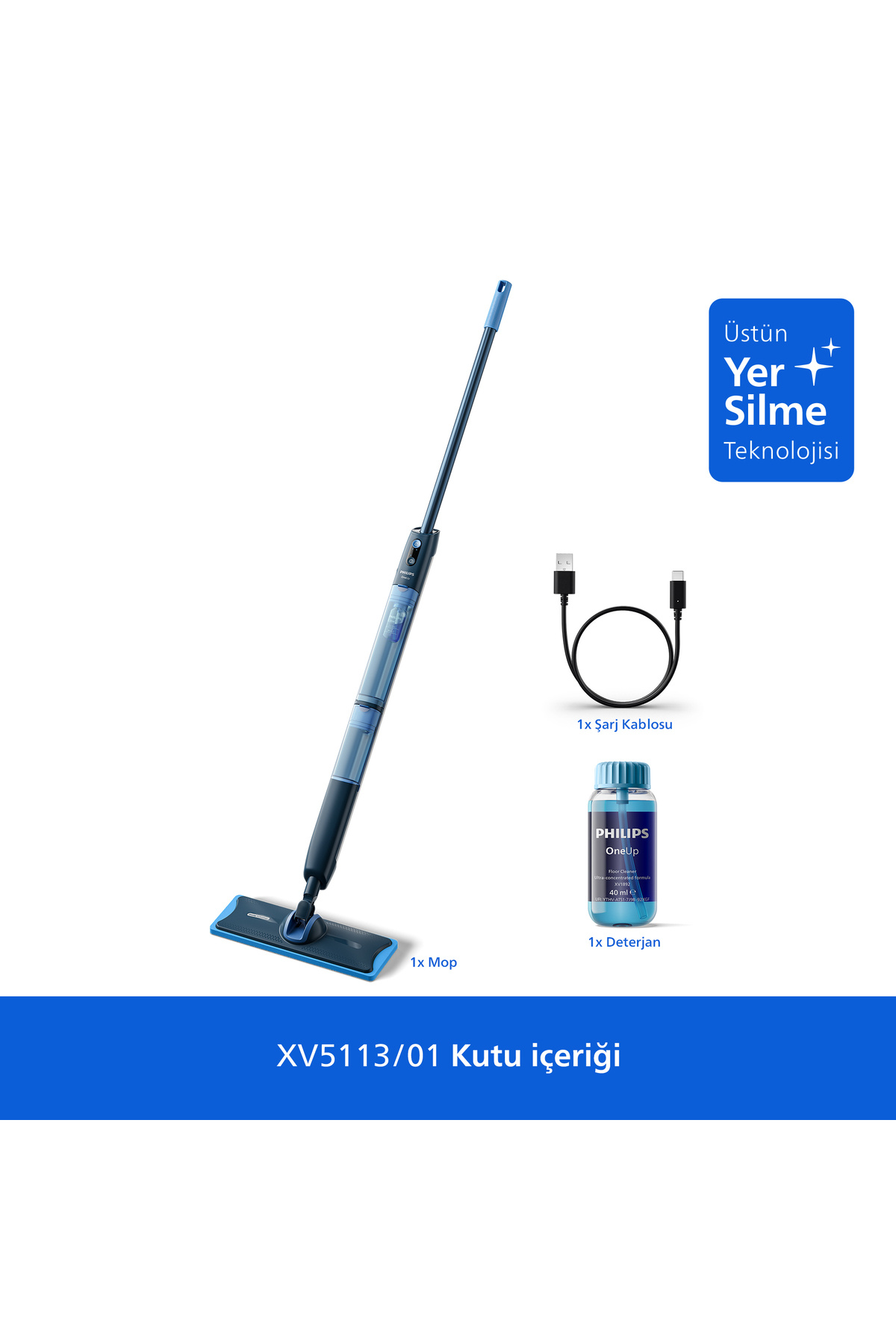 Philips 5000 Serisi OneUp Elektrikli Mop, Bakterilere karşı ,9 etkili, 360 derece başlık, (XV5113/01)