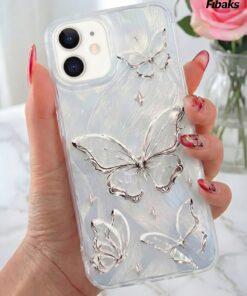 Fibaks iPhone 11 Kılıf Parlak Hologramlı Kelebek Desenli Darbe Emici Kamera Korumalı Renkli Silikon