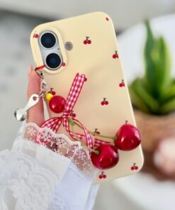 Alternative view of Go Aksesuar Iphone 16 Uyumlu Charm Kiraz Tasarımlı Oyuncaklı Esnek Silikon Kılıf