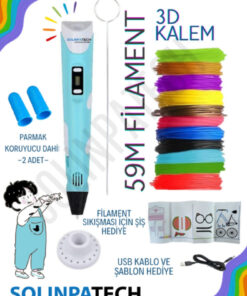 SolinpaTech Mavi̇ 3d Kalem 3d Pen Yazıcı Kalem | Çok Renkli (toplam 59 Metre) Filament Usb Kablo