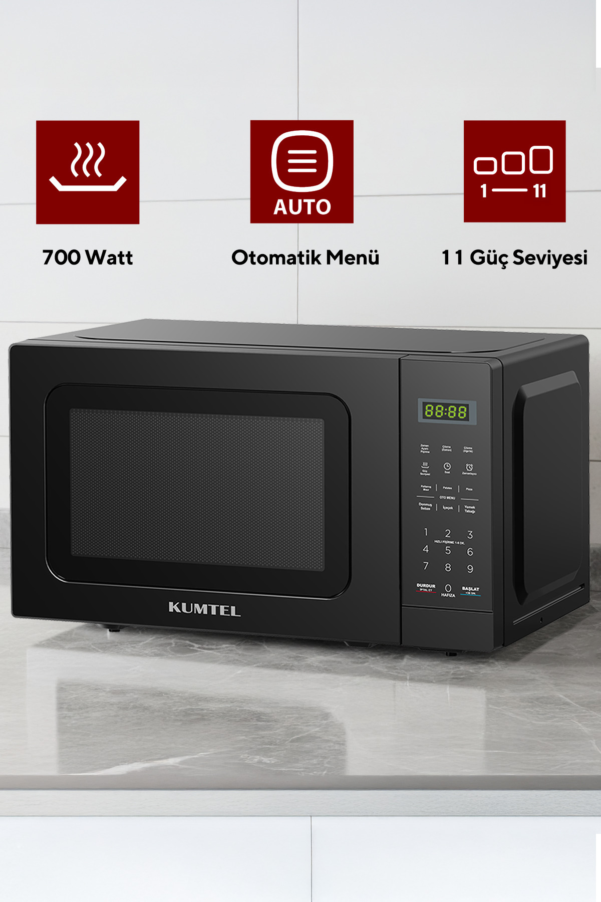 KUMTEL HM-12 Dijital Mikrodalga Fırın - Siyah - Görsel 3