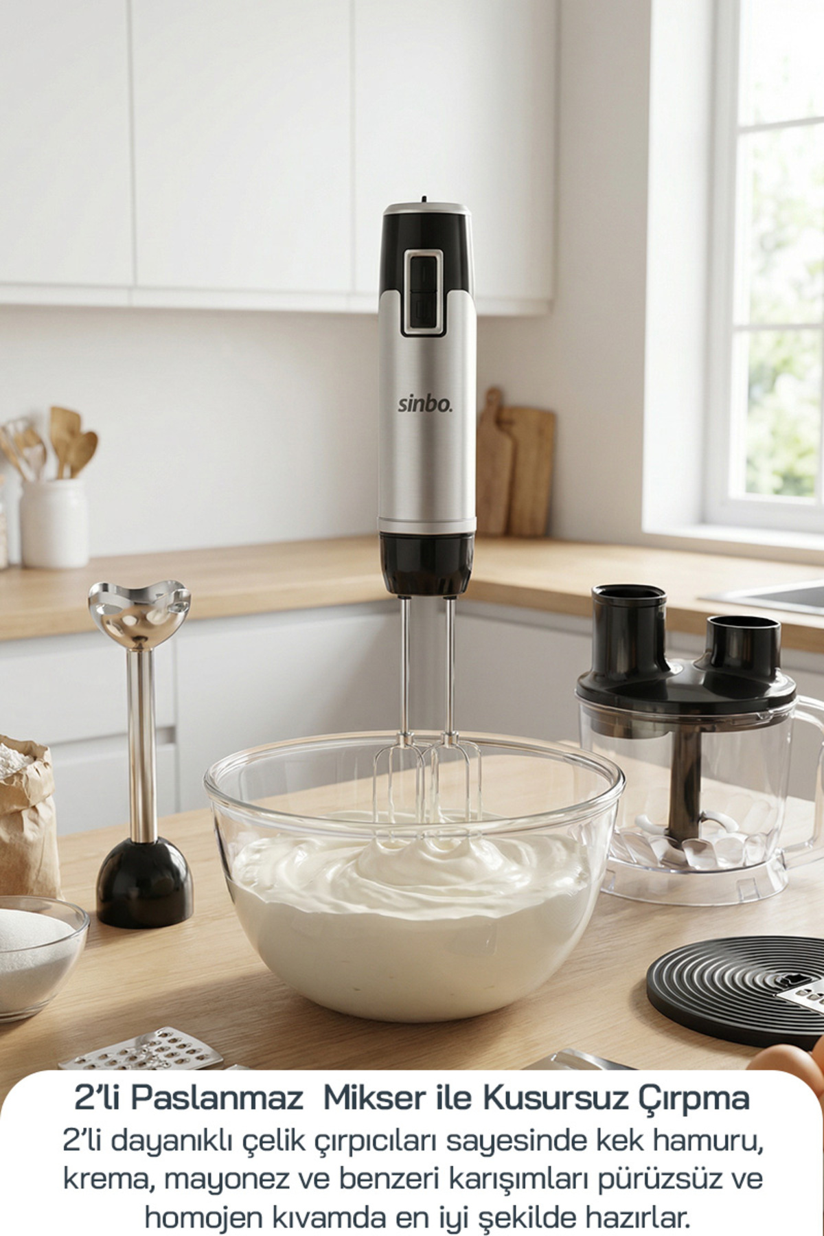 Sinbo SHB-3186 Multi Blender Seti | Doğrayıcı Hazneli, Çırpıcı ve Rende Aparatlı El Blender Seti - Görsel 3