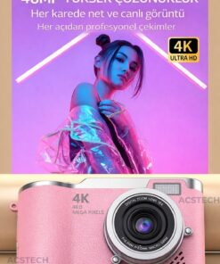 ACSTECH 4K Dijital Fotoğraf Makinesi 48MP Flip Ekran 18X Zoom Flaşlı 64GB Hediyeli Türkçe Menü - Görsel 3