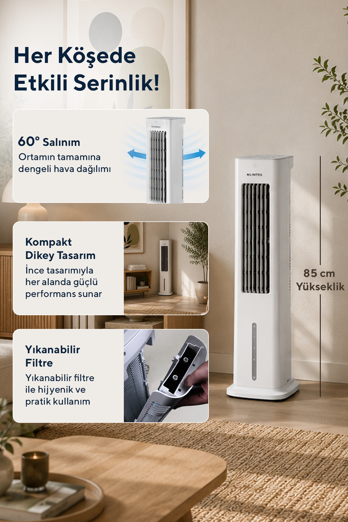 KUMTEL HAC-02 Sulu Portatif Soğutucu (Air Cooler) - Görsel 3