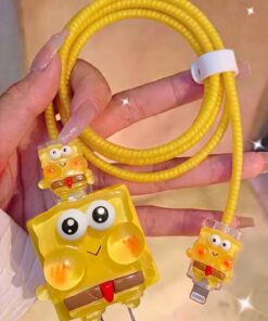 Fibaks iPhone 18W/20W/25W Sünger Bob Şarj Aleti Koruyucu Şarj Kablosu Örme Aparatlı Koruyucu Toparlayıcı